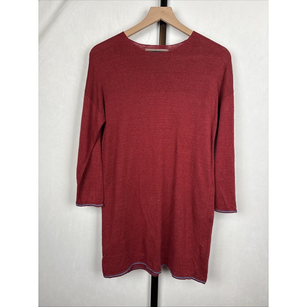 Gudrun Sjoden Organic Linen Tunic Sweater Women's Small Red Pullover Lagenlook